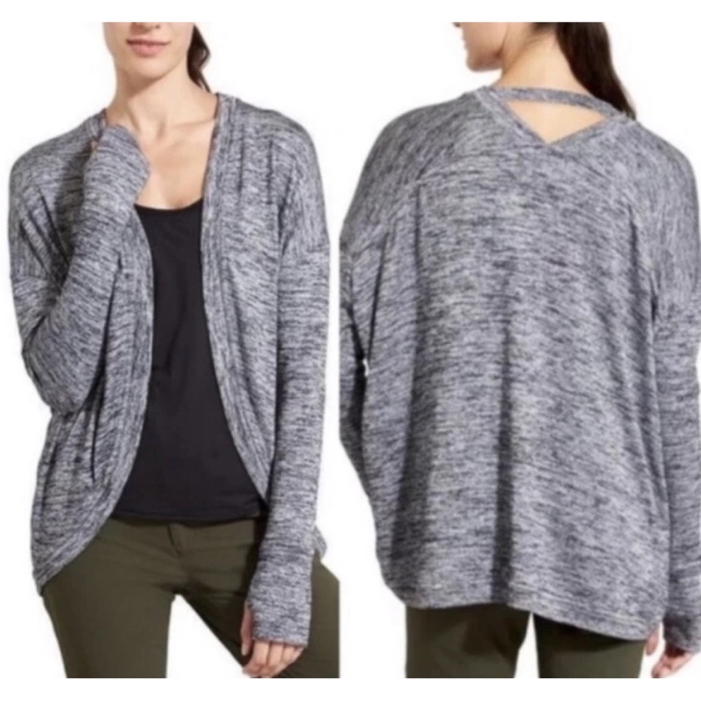 Athleta Pose Wrap Cardigan Sweater XS S Marled Long Sleeve Modal Blend Gray